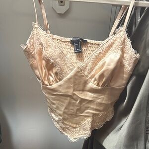 Forever 21 Women's Satin Lace Trim Camisole - Cream